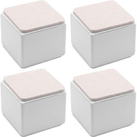 Lot de 4 rehausseurs de lit autocollants, carrés et robustes, en acier carbone, pour table et canapé, ajoutant 5 cm de hauteur avec patin en feutre, blancs (1/4)