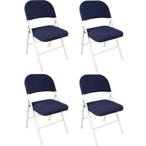 Lot de 4 housses de chaise pliantes extensibles en velours, amovibles et lavables, pour salle à manger, mariage, bureau, banquet, fête, décoration universelle (bleu)