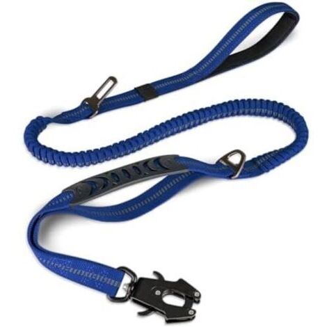 Laisse Tactique, 1.2m-1.8m Bungee Laisse avec 2 PoignéEs RembourréEs, Ceinture De SéCurité pour Voiture, Laisse De Chien Solide pour Les Chiens De Taille Moyenne, Grande, X-Grand, Bleu Marine (1/4)