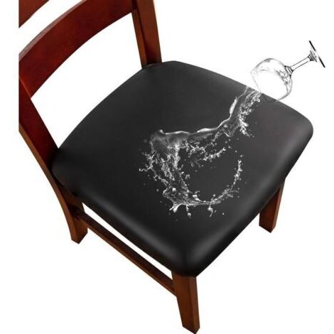 Lot de 4 housses de chaise de salle à manger en cuir PU imperméables et extensibles pour chaises de cuisine (1/4)