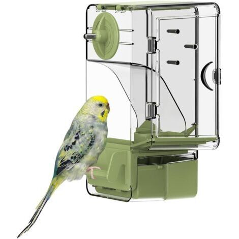 Mangeoire automatique pour oiseaux, mangeoire en cage avec perchoir, porte-fruits et légumes multifonctionnel pour perruches, canaris, calopsittes, pinsons (vert) (1/5)