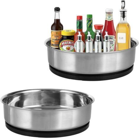 Lot de 2 organisateurs de cuisine rotatifs (19,5 cm) – Rotation à 360°, plateau tournant en acier inoxydable – Plateau tournant pour réfrigérateur, cuisine, salle de bain et commode (1/5)