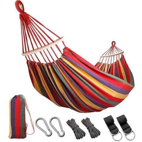 Hamac extra large en toile double de camping brésilien avec 2 sangles d'arbre de remplacement pour jardin, porche, extérieur et intérieur 260 cm x 80 cm arc-en-ciel (1/5)