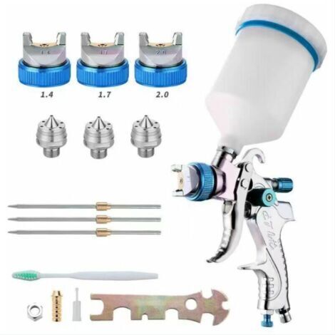 Professionnel Pistolet à Peinture Alimentation par Gravité 3 Buses 1,4mm 1,7mm 2,0mm Coupelle 600cc par gravité HVLP Meubles de Voiture Petit Pistolet de réparation (1/4)