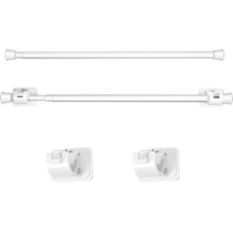 Tige de tension réglable Tringle à rideau à ressort extensible avec crochet auto-adhésif pour placard, armoire, étagère, petite fenêtre, blanc, longueur 15,7 à 27,5 pouces (2)