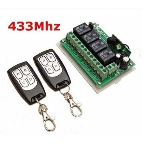 433MHz Wireless Channel Remote Control DC 12V 4 Channels Remote RF Relay Switch 2 Transmitters + 1 Receiver for Garage Door/Gate Alarm