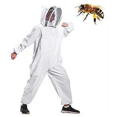 Combinaison d'Apiculture pour Tout le Corps Vêtements à Capuchon avec Voile Manteau de Protection pour Apiculteurs Costume Apicole en Anti Guêpes Équipement (L)