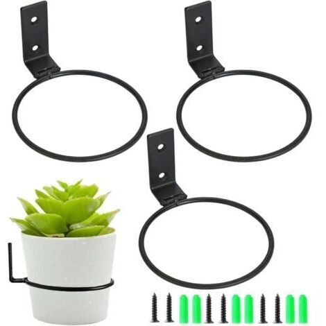 3 Pièces Anneau de Support de Pot de Fleur Mural 15,2 cm Fixation Murale Pot de Fleurs en Métal Porte Pot de Fleur Anneau Pot avec Vis pour Interieur Extérieur Terrasse Balcon Jardin (Noi