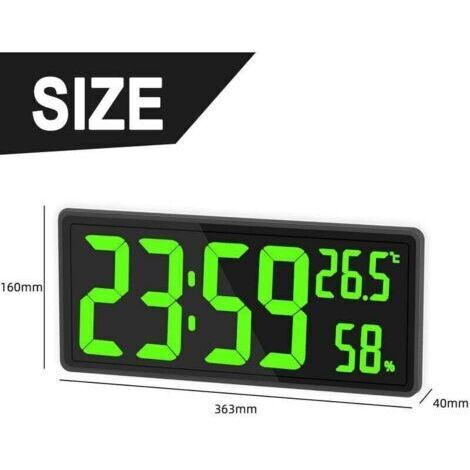 Horloge numérique grand écran, grande horloge murale numérique avec température et humidité, horloge murale numérique avec chiffres LED pour chambre, bureau, lecture claire pour personnes âgées (1/3)