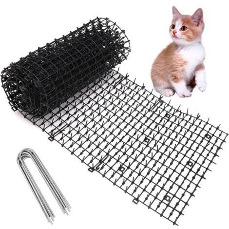 200 28 cm Tapis anti-chat pour chat Tapis répulsif pour chat Répulsif pour chat en plastique avec 8 piquets Filet barbelé pour animaux sauvages Protection des plantes Jardin extérieur