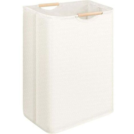 Panier à linge pliable, Panier à linge sale, 60L Panier à linge avec Manche en Bois, Corbeille a Linge pour chambre à coucher, salle de bain, chambre d'enfant, voyage,55 x 40 x 27 cm