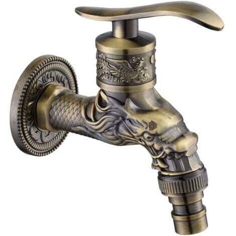 Robinet vintage à poignée unique pour nettoyage à froid - Conçu pour laveuses à pression, piscines et balcons extérieurs - Robinet extérieur à 4 points en bronze antique - Style rétro et durable.