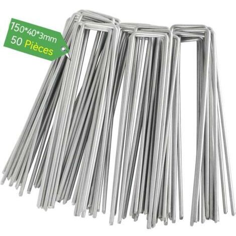 Lot de 50PCS de Fixation en Acier galvanisé pour bâche Anti-Mauvaises Herbes - 150x40X3mm, pour Le Jardin, Le Paillis et Le Gazon Artificiel (50 Pièces) (1/3)