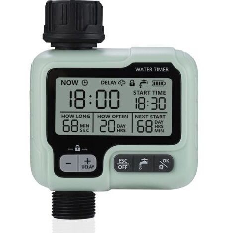Johgee Minuterie d'arrosage automatique, minuterie d'irrigation goutte à goutte, étanche et utilisée à l'extérieur, plusieurs modes d'arrosage pour jardin, ferme, pelouse, fleurs