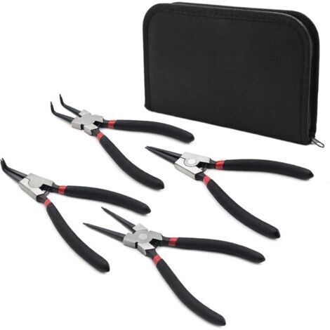 Lot de 4 Pinces à Circlips 6 Pouce 150mm Droite Courbe Interieur Extérieure Ensembles de Pinces avec Housse de Conservation Poignée Antidérapante (1/3)