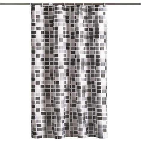 Rideau Douche, Noir et Blanc Rideau Douche, Mosaïque Rideau Douche, 8 Crochets, pour Salles de Bains, Toilettes (120 x180 cm, Mosaïque) (1/3)