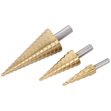 Kit de 3 fraises coniques étagées 4-12 4-20 4-32 1/4\" en titane - (1/2)