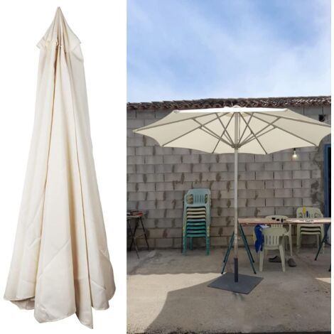 Housse de Rechange pour Parasol 3m - Tissu Anti-Ultraviolet - Toile de Remplacement pour Parasol de Plage, Jardin, Patio - Disponible en 6 Bras/8 Bras - Couleur Beige - Taille 2.7m 8 Ribs (1/4)