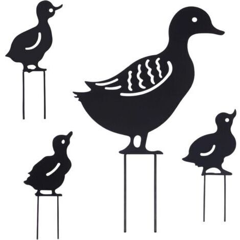 4pcs 4 Styles Canard Jardin Piquets en Métal Animaux Silhouettes Extérieur Silhouette Piquet Noir Pelouse Ornements Creux Jardinage Colvert Art Statues Accessoires Décoratifs pour Cour (1/3)