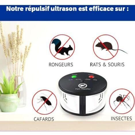 Répulsif ultrason 360° anti rats, souris, rongeurs, cafards et insectes. Fréquences variables puissantes, une portée de 550 m2. Solution Écologique Efficace anti-nuisibles sans produits,