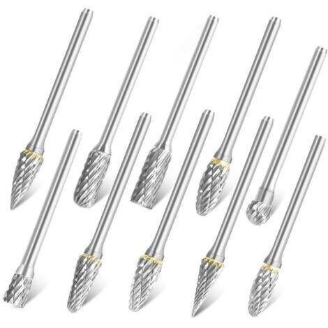 Lot de 10 fraises en carbure compatible avec Dremel - Tige 3,3 mm Outil rotatif pour meuleuse travail du bois, polissage métal, gravure, perçage (1/3)