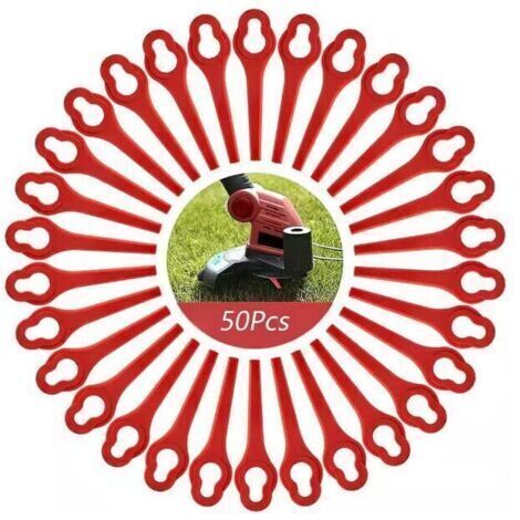 Lot de 50 Lames compatible pour Ferrex Aldi Far 20-i Coupe Bordure, lames de rechange pour Coupe Bordure sans fil Ferrex L95(13×8mm-rouge)