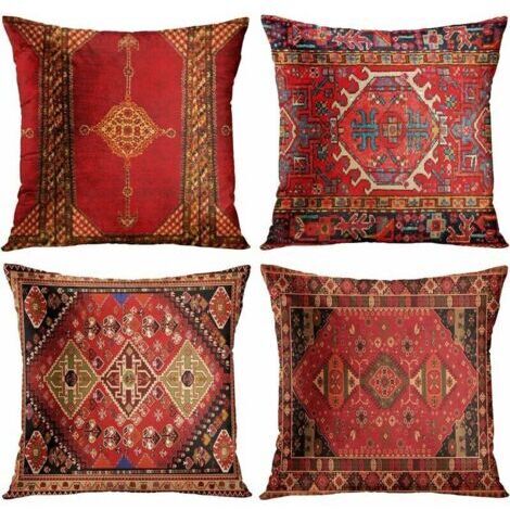 4 pièces ensemble vintage rouge floral turc tapis persan lin housse de coussin maison coussin coussin taie d'oreiller géométrique persan kilim décor à la maison 4 pièces ensemble oriental ikat t