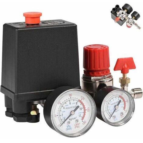 Pressostat pour compresseur d'air monophasé 90-120PSI à 4 ports avec jauges pour une réduction rapide de la pression - (1/3)