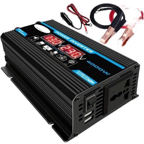Convertisseur 12V 220V Pur Sinus 4000W Onduleur à Onde Sinusoïdale Pure Transformateur avec Télécommande & Double AC Prises de Courant pour RV Voiture de Camion