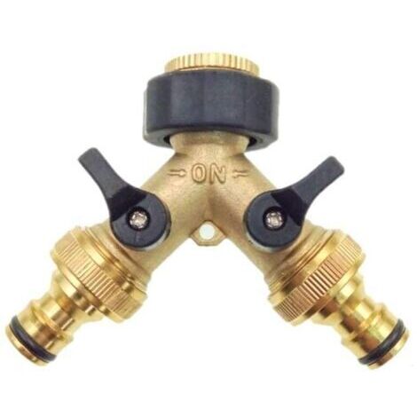 Adaptateur de robinet en laiton à 2 voies, adaptateur de robinet de jardin à double robinet avec vannes marche/arrêt individuelles pour la maison, la cuisine, le jardin, l'extérieur