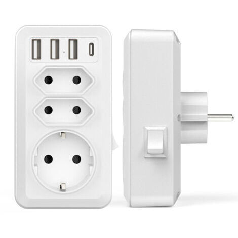 USB Multisector, 7 in 1 USB Power Strip Charger with 3 AC Outputs (16A, 3800W), 3 5V/3.4A USB Ports, 1 Type-C Port, for Home, Office, Travel, Compatible with Phone (1/3)