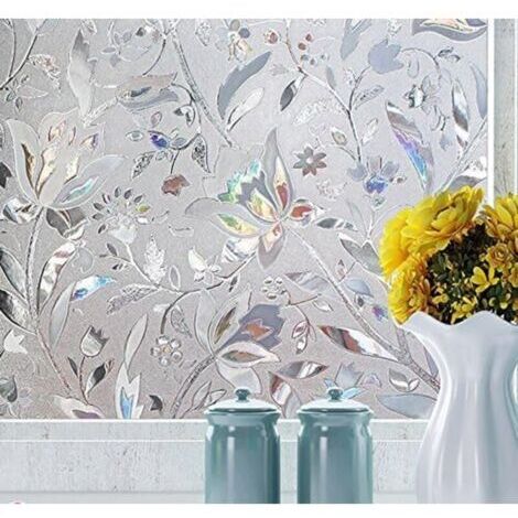 45x200cm,3D Film pour Fenêtre Film Electrostatique Protége Intimité Anti-UV Décoratif Film Vitre Anti Regard Motif Tulipes Fleurs Vitre Film Opaque (1/3)