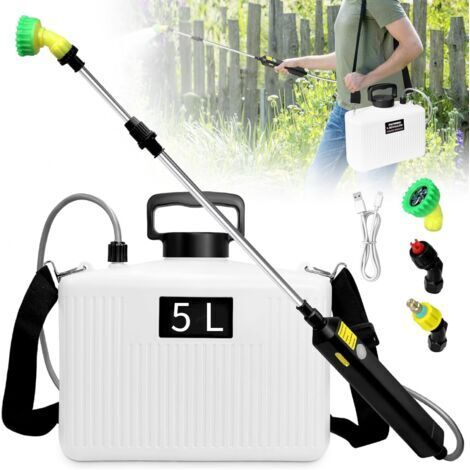 Pulvérisateur électrique de Jardin, pulvérisateur à épaule Multifonctionnel Fonctionnel Efficace, USB, Tige rétractable pour Le Nettoyage de la, 5L Blanc (1/4)