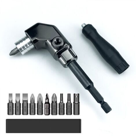 1 tournevis universel argenté avec 10 embouts de perçage, tournevis d'angle, perceuse électrique, tournevis d'angle à 90 degrés (1/5)