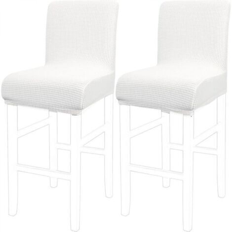 Lot de 2 housses de chaise de salle à manger blanc ivoire 35 x 35 x 2,5 cm, housses de chaise de bar extensibles à carreaux amovibles et lavables (1/5)