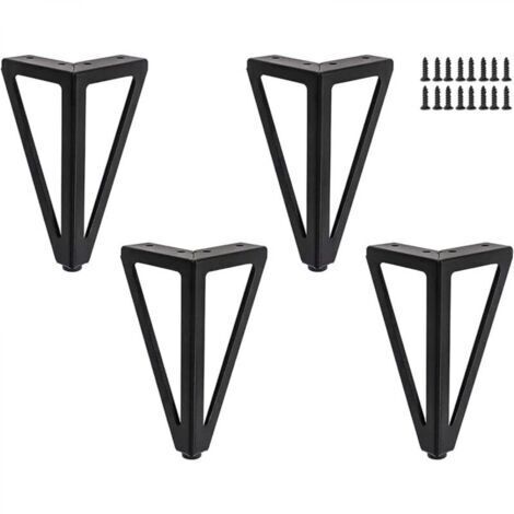 Lot de 4 pieds de meubles en métal pour tables TV, tables basses, armoires, canapés, lits, etc., 15 cm, noir (1/5)