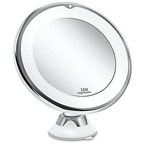 Miroir Grossissant 10x - Lumineux LED avec Forte Ventouse - Batterie - Miroir Maquillage avec Lumière Natur Dimmable pour Les Salles de Bain - Blanc (1/5)