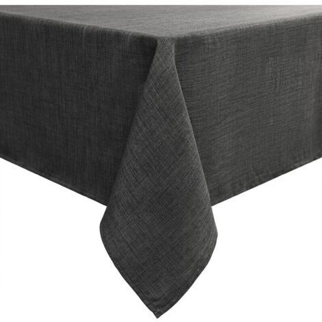 Nappe Rectangulaire 140 x 180 cm Aspect Lin Nappe Exterieur Impermeable Nappe de Table Anti Tache pour Manger, Jardin - Gris Foncé