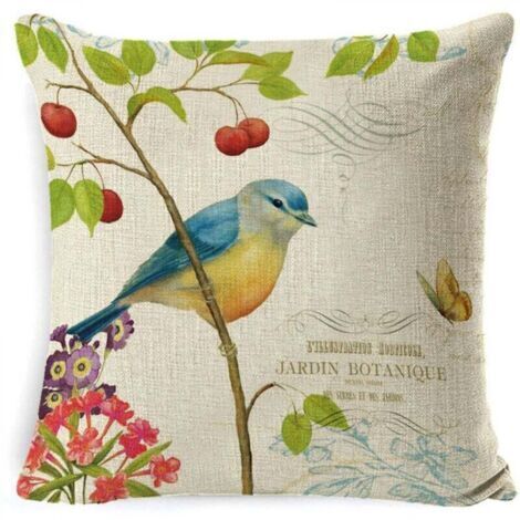 Extérieur Housse De Coussin, Lot De 4 Imperméable Fleur Et Oiseau Vert Motif Canapé Taie D'oreiller Pour Patio Jardin Salon Chambre Décoration, 45x45cm (1/5)
