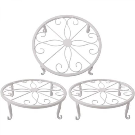 Support de pot de fleurs blanc 23 x 23 x 11,5 cm, support de plantes succulentes en fer rétro pour intérieur et extérieur, 3 pièces (1/5)