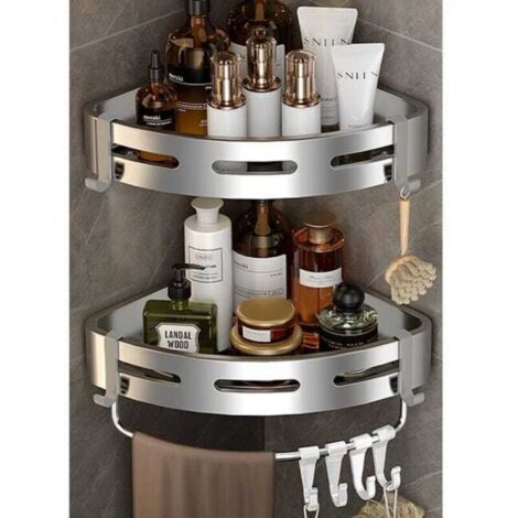 Étagère de douche d'angle, lot de 2, étagère murale de salle de bain avec adhésif, organiseur de toilettes pour chambre et cuisine (1/5)