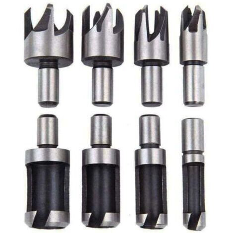 Fraise Bouchonner Bois Lot de 8 Mèche Bouchon Bois Foret Faire Cheville Outil de Coupe pour Faire une Bois Bouchon Cheville Tourillon Goujon Tenon Dowel (1/4)