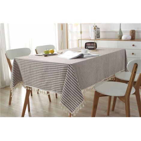 Nappe Ronde Japonaise, Tissu de Lin Couverture de Table Simple Nappe À Franges Rayée Décor de Table Géométrique Avec Glands Pour Table Ronde de Cuisine/A/90 × 90CM (1/5)