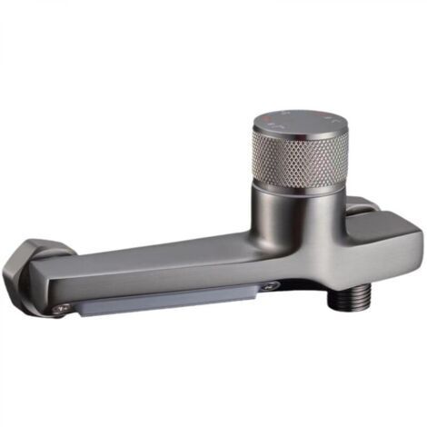 Mitigeur Douche Thermostatique, Mitigeur Thermostatique Bain Douche en Cuivre, Mitigeur Baignoire avec 2 Sorties d'eau, Robinet de Douche Thermostatique avec Bouton de Sécurité (gris) (1/5)