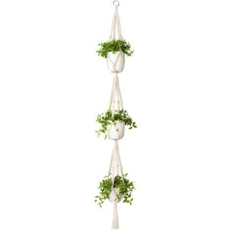 Suspension pour plantes en macramé à 3 niveaux pour intérieur et extérieur, panier à plantes suspendu en corde de coton avec perles, 177 cm Support et plateau pour jardinière