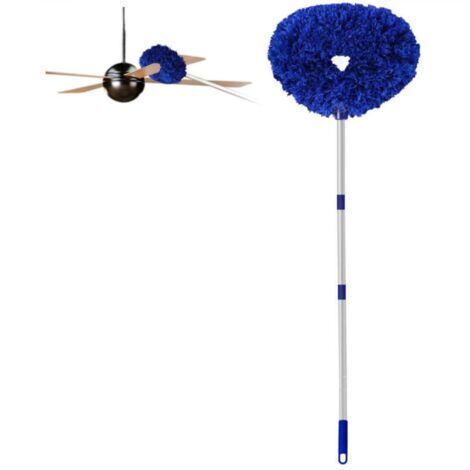 Plumeau de nettoyage pour ventilateur de plafond, 1,44 m,réutilisable, en microfibre, amovible, avec rallonge réglable (Bleu foncé) (1/5)