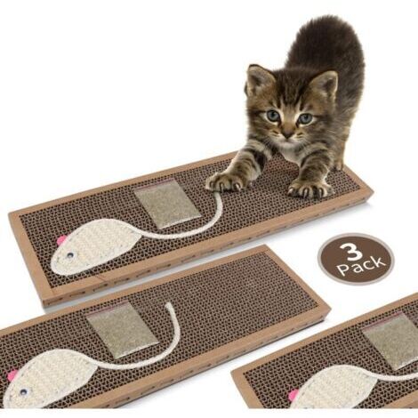Lot de 3 griffoirs pour chat en sisal, carton ondulé avec herbe à chat gratuite, 38 x 12,5 x 1,8 cm (1/5)