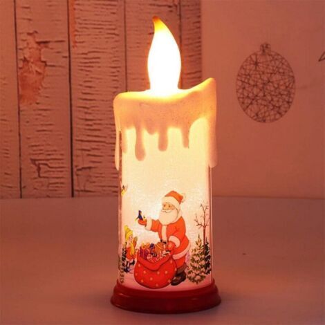 Bougies sans flamme, bougies de Noël à flamme blanche chaude avec motif bonhomme de neige et Père Noël, fonctionnant sur piles - le père Noël A (1/5)