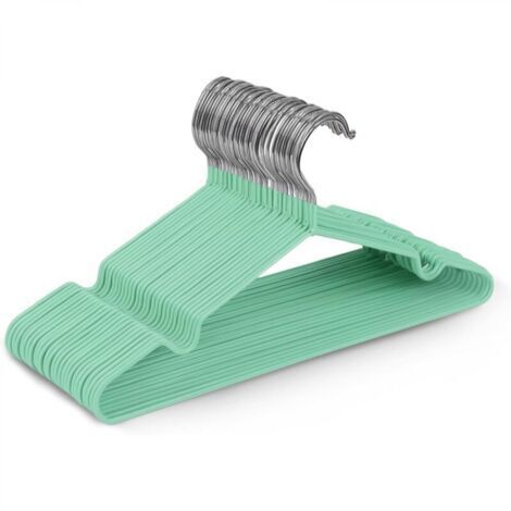 Lot de 20 cintres en métal recouvert de caoutchouc vert menthe de haute qualité, 40 x 19,5 x 0,32 cm, gain de place, adaptés aux armoires (1/5)