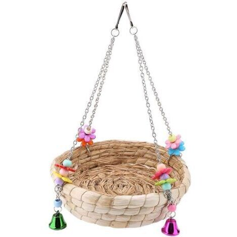 Nid de Paille Jouet cacatoès Mordant balançoire Se balançant Jouet Debout avec 4 Cloches en métal pour perruches perruches perruches perruches perruches africains (1/5)